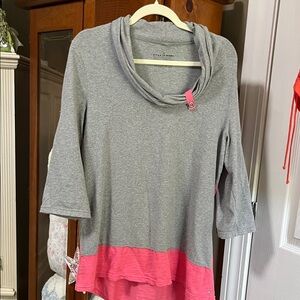 Neon Buddha Gray and Pink Cowl Neck Tunic